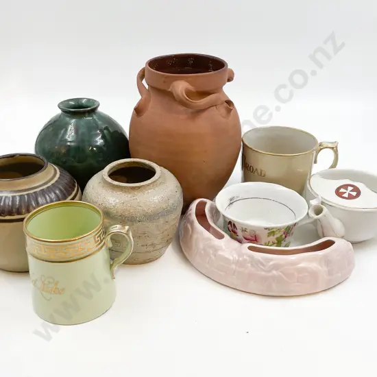 Box of Assorted Pots and Vases Together With Mugs Incl. Two Victorian Named Mugs