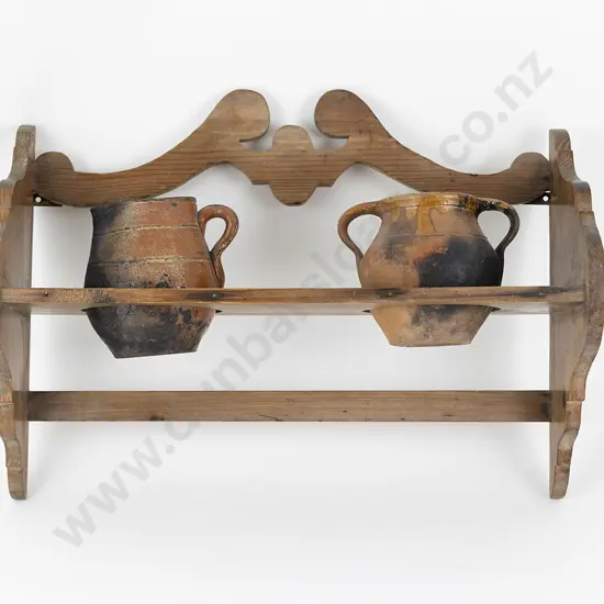 Rustic Antique Spanish Pine Wall Shelf With Terracotta Jug & Bowl