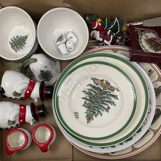 Box of Assorted Christmas Themed China Etc.