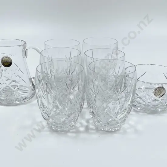 Six Crystal Tumblers Together with Webb & Corbett Sugar & Cream
