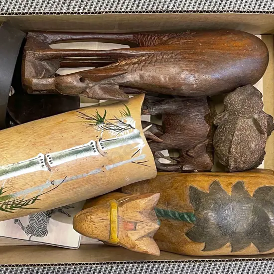 Box of Assorted Carved Animal Ornaments