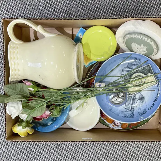 Box of Assorted China Including Wedgwood