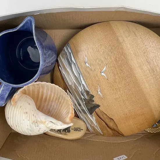 Box of Assorted Including Wooden Panel Artwork