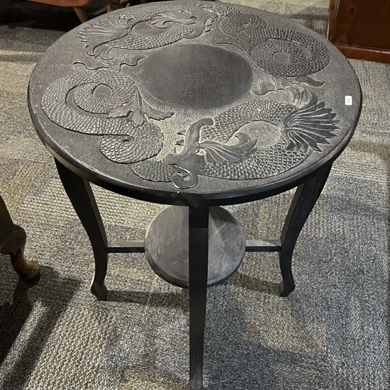Ebonized Carved Circular Occ. Table