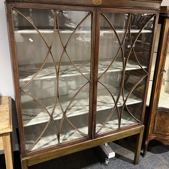 Geo III Mahogany and Inlaid Book Cabinet on Later Stand