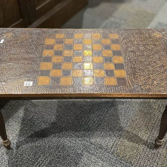 Copper Topped Side Table With Chessboard Design