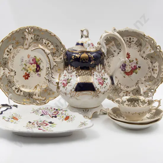 Mid C19th Hand Painted Coffee Pot (damage to inside rim and old lid repair)