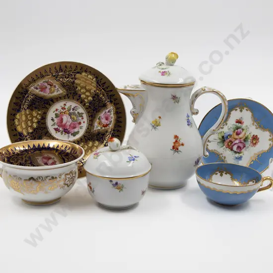 Mid to Late C19th Porcelains: Meissen covered water jug with matching sucrier covered sugar bowl