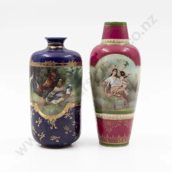 RS Prussia Ovoid Vase & Unmarked Cylindrical Bottle Vase