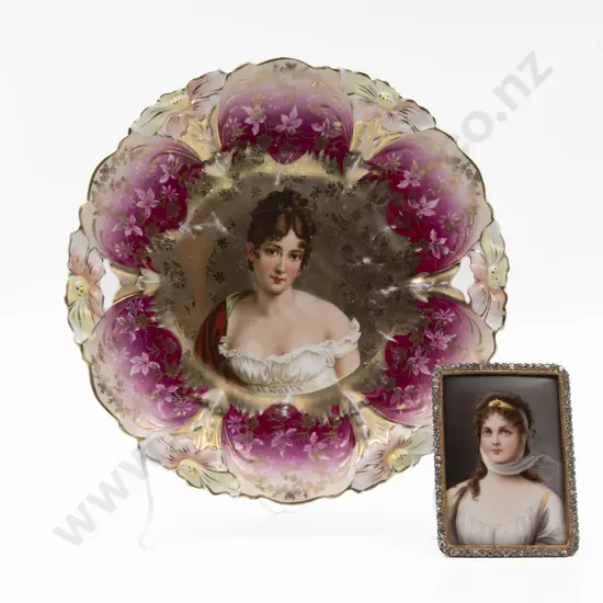 Unmarked Austrian Decorative Plate & Diamante Gilt Framed Tile