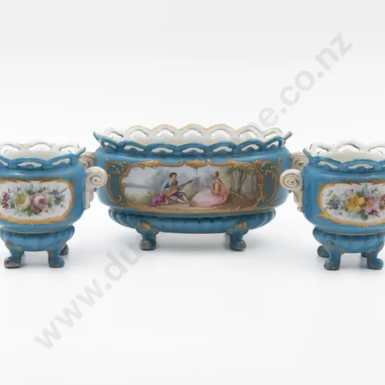 Late C19th Sevres Pattern Jardiniere Trio