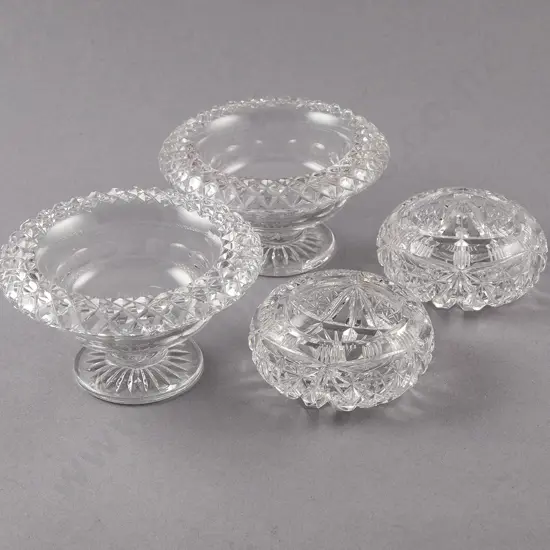 Pair Mid C19th Clear Glass Footed Salts