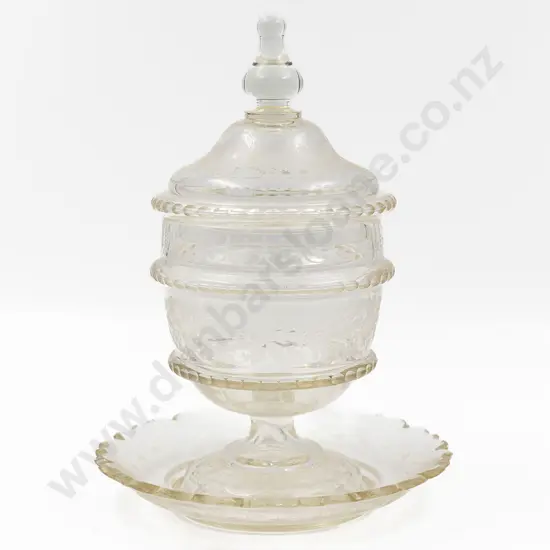 C19th Footed Cut Glass Urn & Cover On Stand