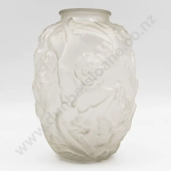 Large Lalique Style Frosted Glass Vase