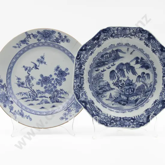 2 Late C18th Chinese Blue & White Export Ware Plates