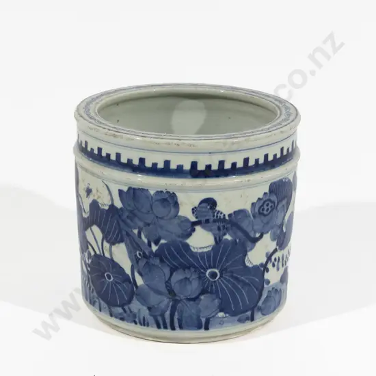 C19th Chinese Blue & White Cylindrical Jardiniere