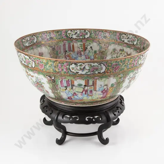 Late C19th Cantonese Famille Rose Export Ware Punch Bowl