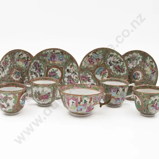 Five C19th Cantonese Famille Rose Export Ware Cups & Four Saucers