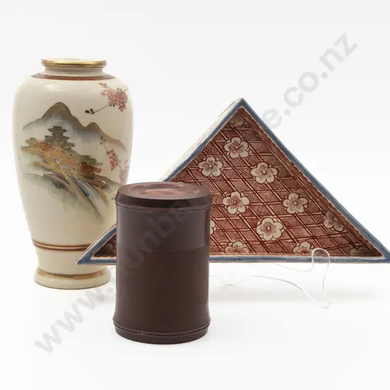 Satsuma Vase Triangular Dish & Tea Caddy
