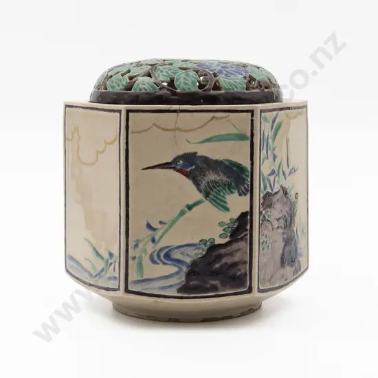 Japanese Meiji Period Hexagonal Pot Pourri Vase & Cover