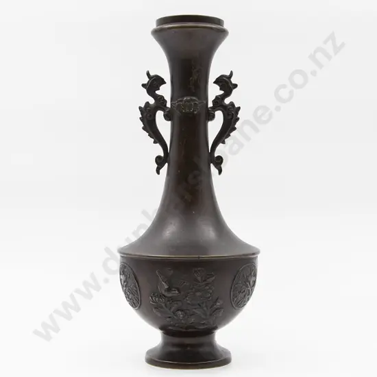 Japanese Meiji Period Two Handled Bronze Vase