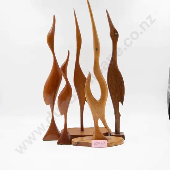 Group of Six Mid-Century Wooden Herons