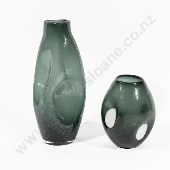 Two Large Green Art Glass Vases