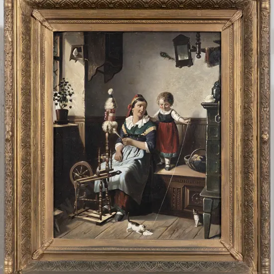 Dutch Interior Scene with Mother and Child - In the style of Bernard Pothast