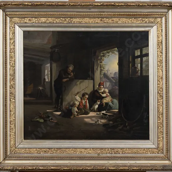 Dutch Family Scene with Kittens - In the style of Bernard Pothast