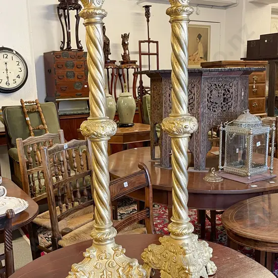 Pair of Large Brass Ecclesiastical Altar Candlesticks