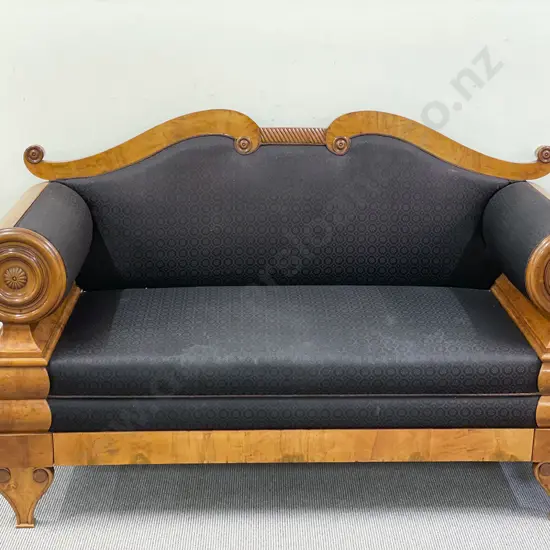 A Good Biedermeier 19th Century Satin Birch Settee