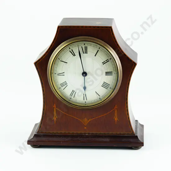 Small Edwardian Mahogany Sheraton Revival Mantle Clock