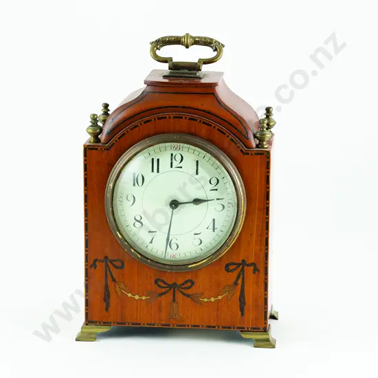 Edw Sheraton Revival Satinwood & Marquetry Mantel Clock