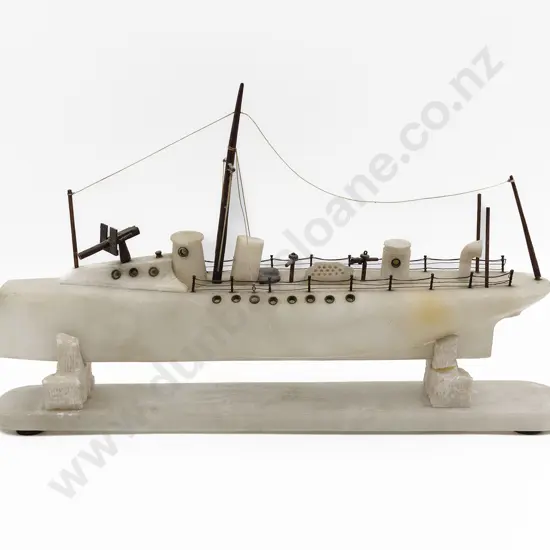 Possible Prisoner Of War Made Alabaster Model of a Gun or Patrol Boat