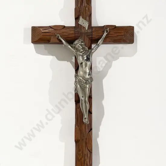 Oak & Chrome Plated Crucifix