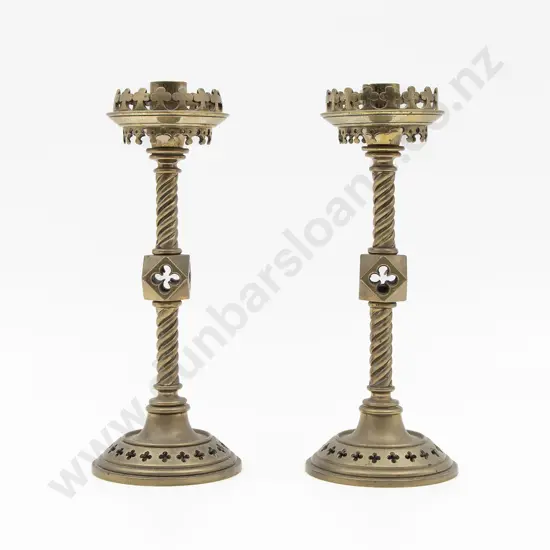 Pair Of Brass Gothic Style Candlesticks