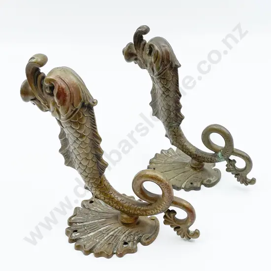 Pair Of Cast brass Stylised Dolphin Wall Sconces