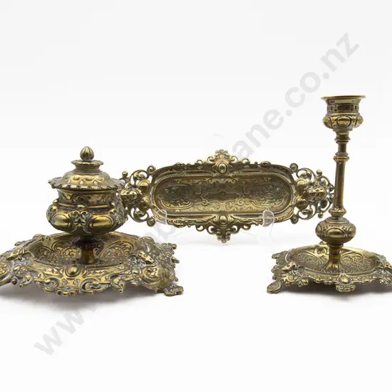 Vict Cast Brass 3pce Desk Set