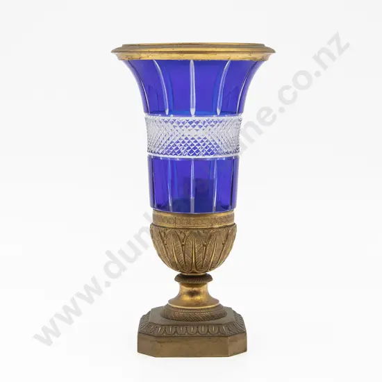 Late C19th French Gilt Bronze & Blue Flashed Glass Vase