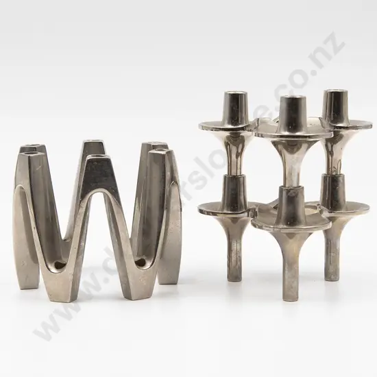 2 Modernist Chrome Plated Candle Holders