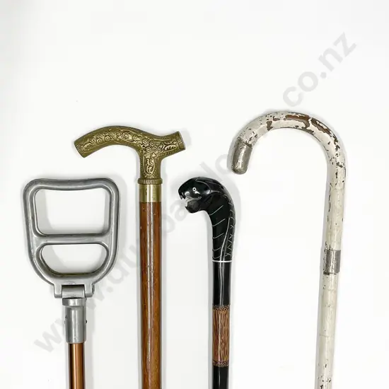 Collection Three Various Walking Sticks and Shooting Stick
