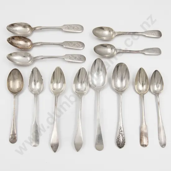 Collection Of Thirteen English & European Silver Tea & Dessert Spoons