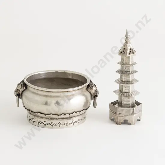 Chinese Silver Circular Salt & Pagoda Pepperette