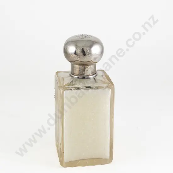 Large Late C19th Silver Topped Cut Glass Cologne Bottle