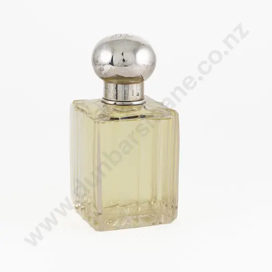 Large Late C19th Silver Topped Cut Glass Cologne Bottle