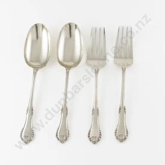 Pair Of QEII S/S Serving Forks & Pair Matching Serving Spoons