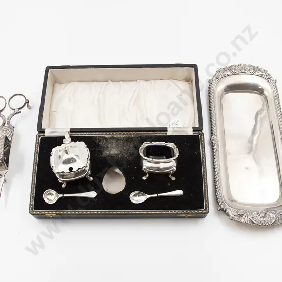 Cased S/Plate Part Cruet Set & S/Plate Candle Snuffers & Tray