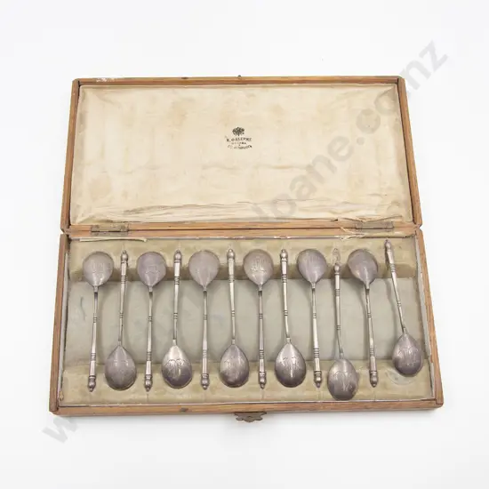 Cased Set Of Twelve Faberge .84 Silver Coffee Spoons