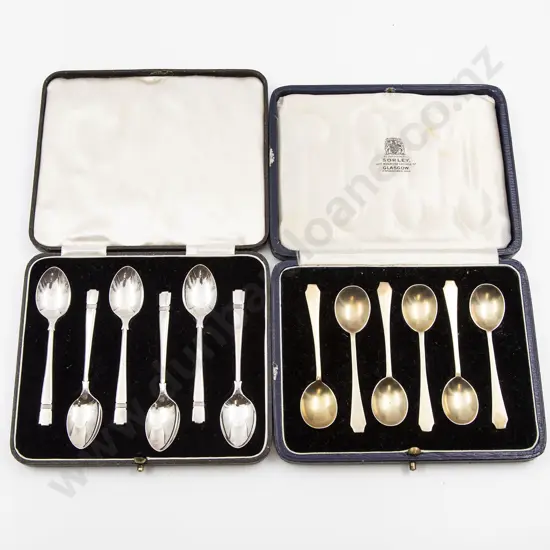 Two Cased S/S Sets Of Six Art Deco Coffee Spoons