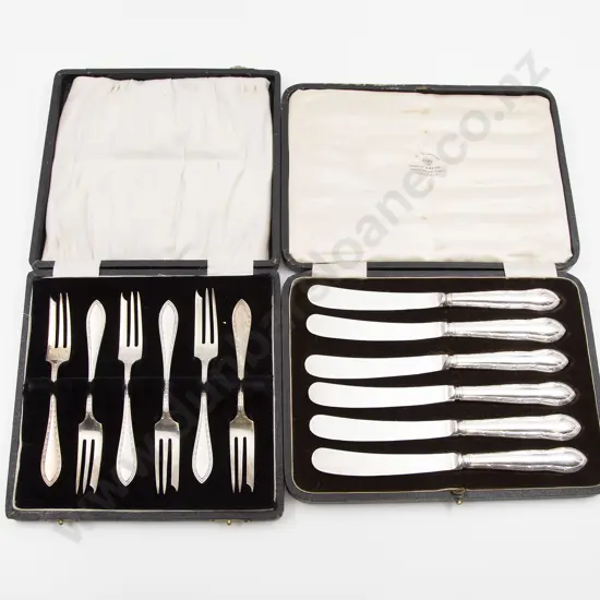Cased Set Of Six S/S Cake Forks & Cased Set Of Mappin & Webb S/Plate Afternoon Tea Knives